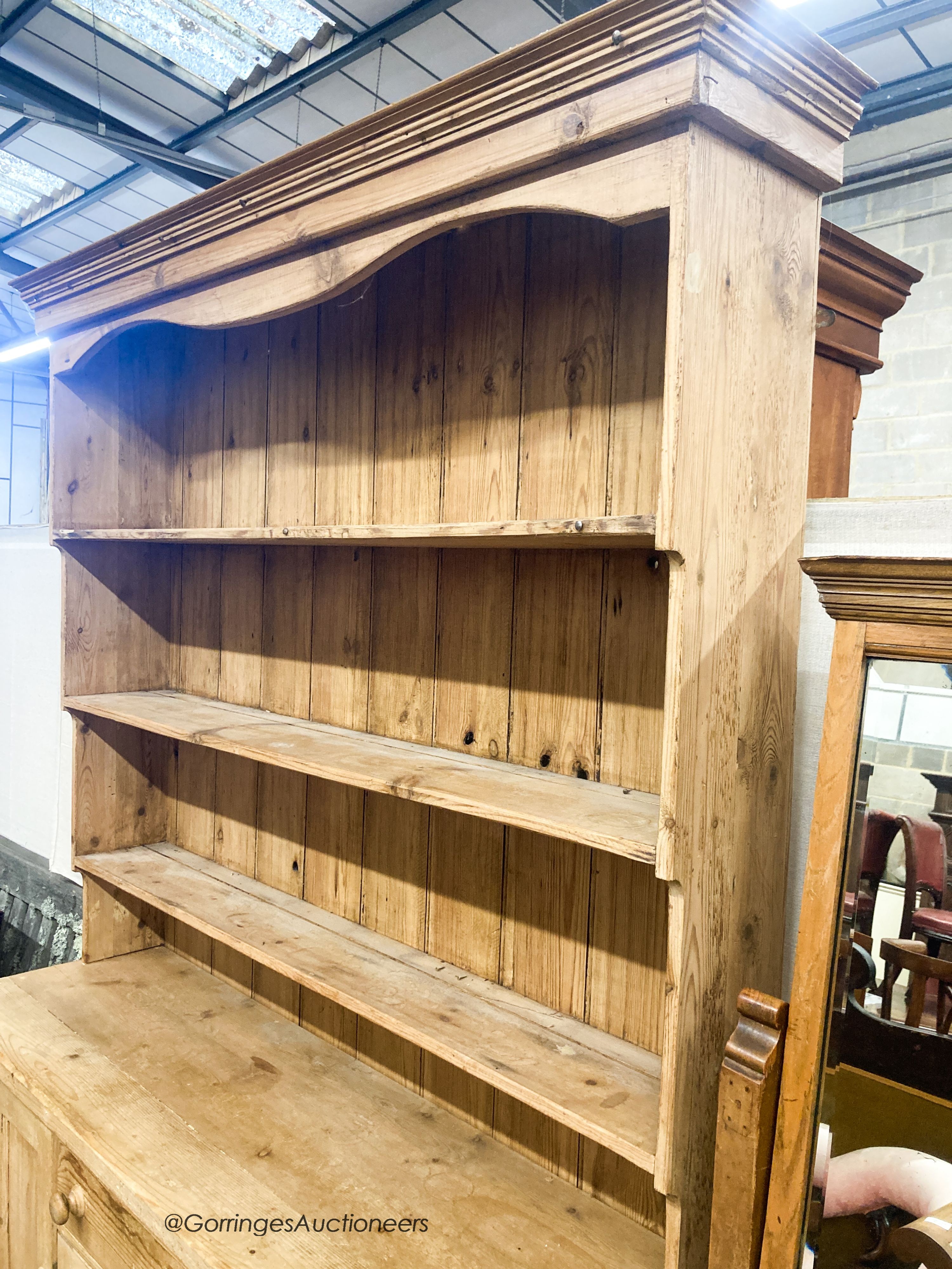 A Victorian style pine dresser, W.153cm D.47cm H.223cm